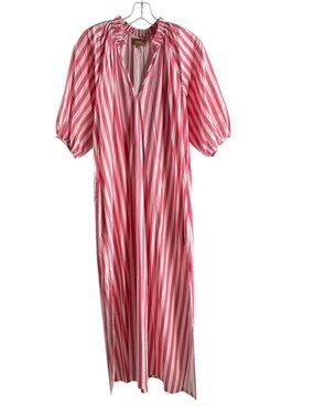 KATE LEIGH Pink and White Striped 3/4 Sleeve Cotton Maxi Dress $198